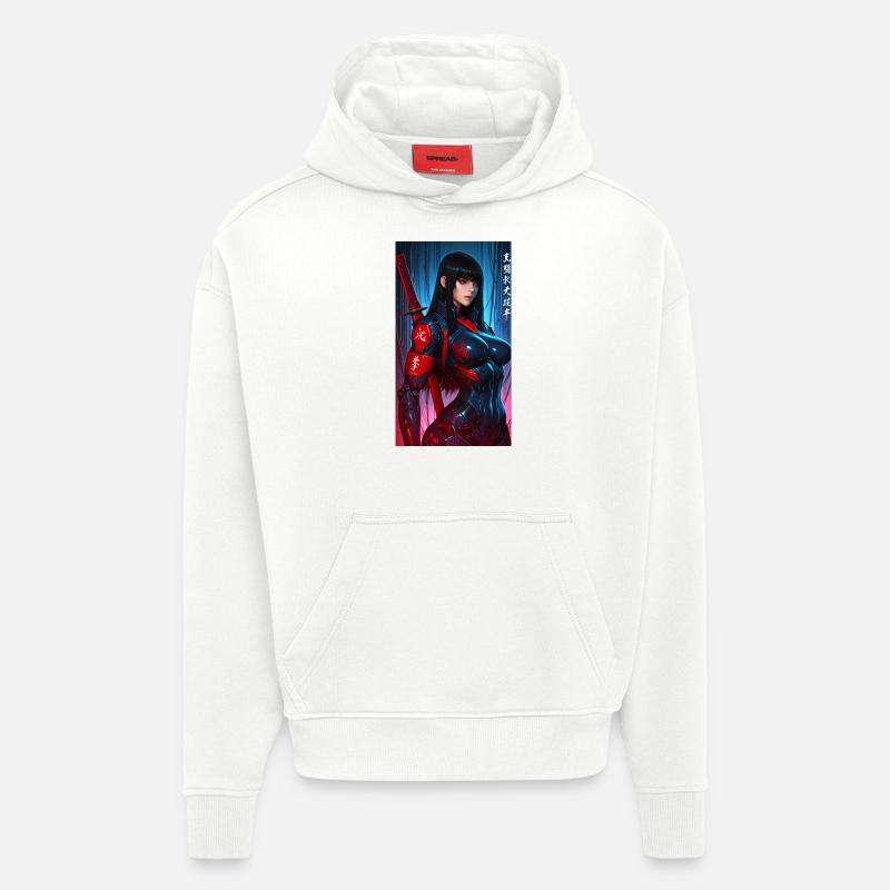 3D Sci-Fi Cyberpunk-Samurai-Kriegerin mit Katana - Hoodie- made by SPREAD - OFF WHITE