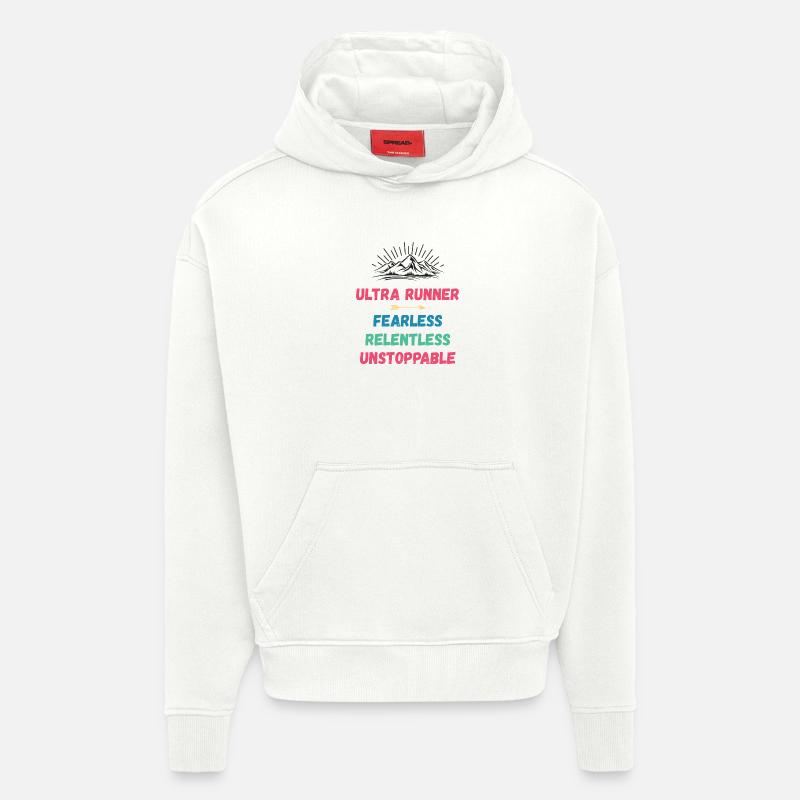 Ultra Runnner - Intrépide. Implacable. Imparable. - Sweat à capuche bio épais oversize fabriqué en UE - OFF WHITE