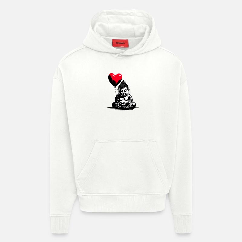 Buddha mit Herz Luftballon - Heartful Creatures - Hoodie- made by SPREAD - OFF WHITE
