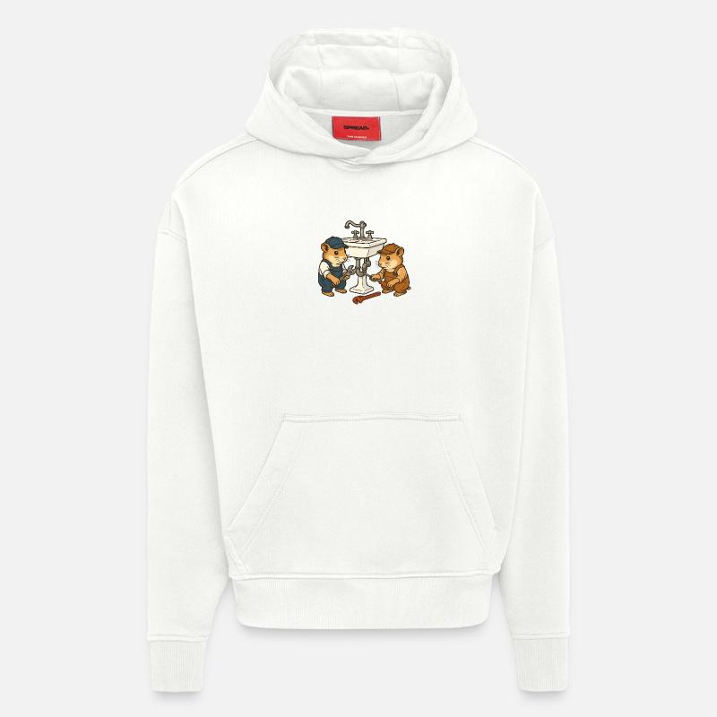 Les hamsters réparent l’évier - Sweat à capuche bio épais oversize fabriqué en UE - OFF WHITE