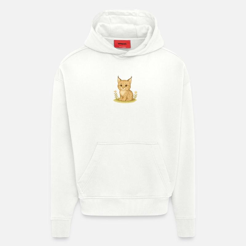 Forêt nordique - Lynx - Sweat à capuche bio épais oversize fabriqué en UE - OFF WHITE