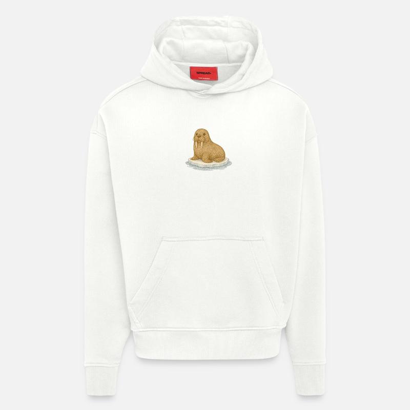 Arctique nordique - Morse - Sweat à capuche bio épais oversize fabriqué en UE - OFF WHITE