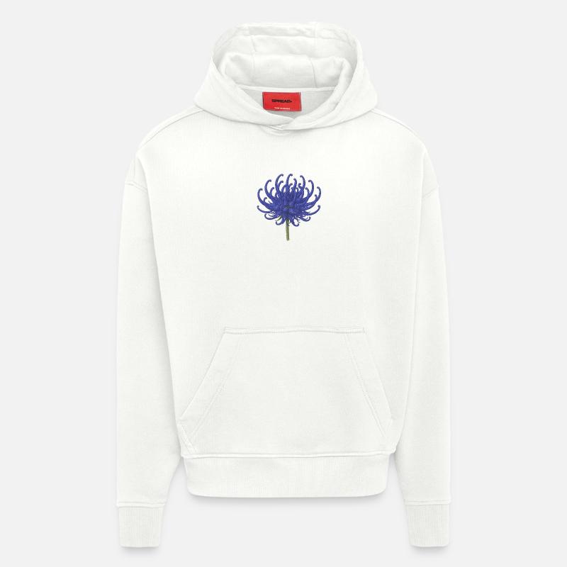 Elegante Blaue Chrysantheme Illustration - Hoodie- made by SPREAD  - OFF WHITE