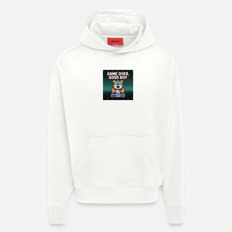 Retro Gaming Mignon DJ Bear - Sweat à capuche bio épais oversize fabriqué en UE - OFF WHITE