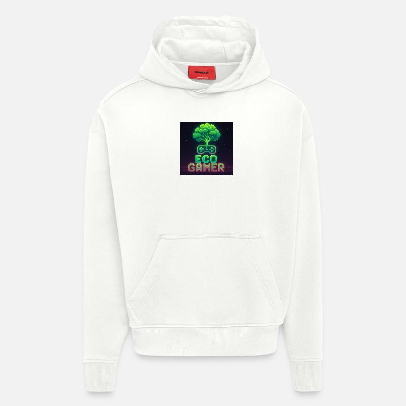 EcoGracz Gaming Conception Pixel Art - Sweat à capuche bio épais oversize fabriqué en UE - OFF WHITE