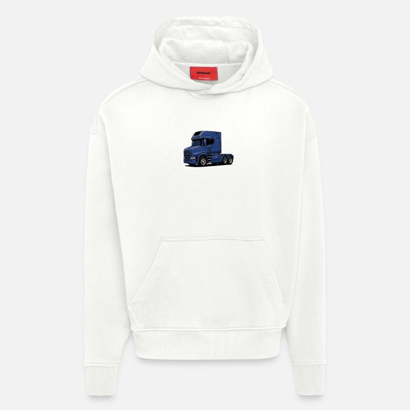 Illustration de style camion bleu - Sweat à capuche bio épais oversize fabriqué en UE - OFF WHITE
