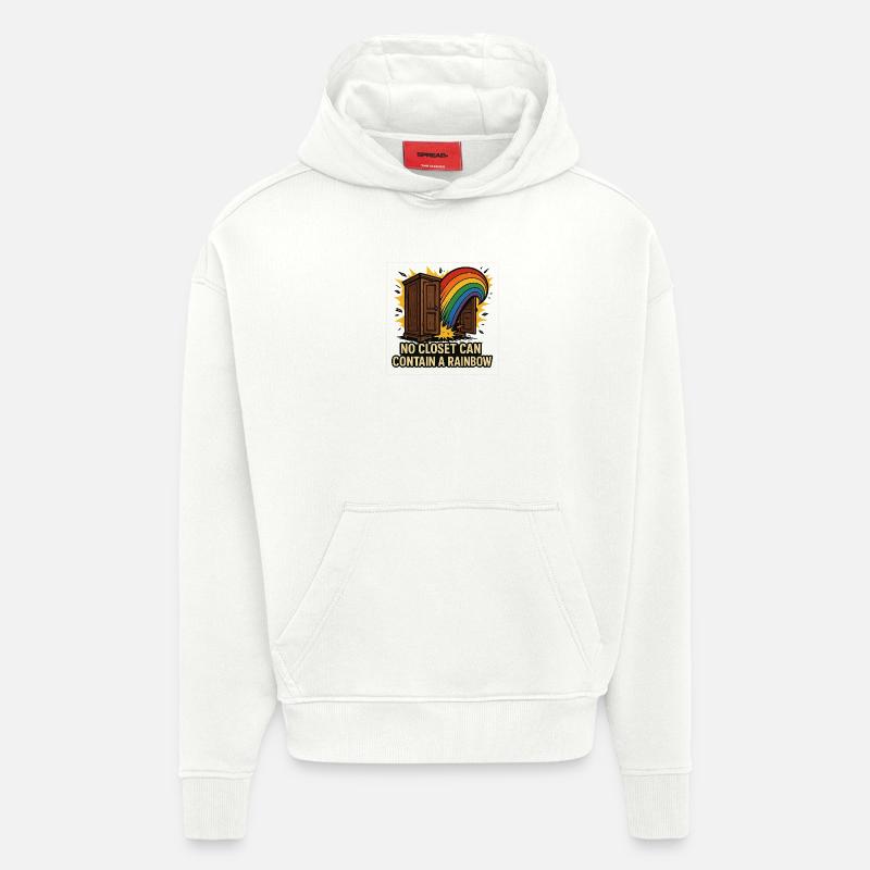 Illustration de l’arc-en-ciel s’échappant du placard - Sweat à capuche bio épais oversize fabriqué en UE - OFF WHITE