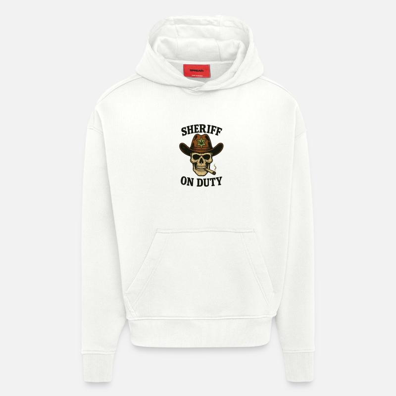 Sheriff Totenschädel mit Zigarre und Abzeichen - Hoodie- made by SPREAD - OFF WHITE