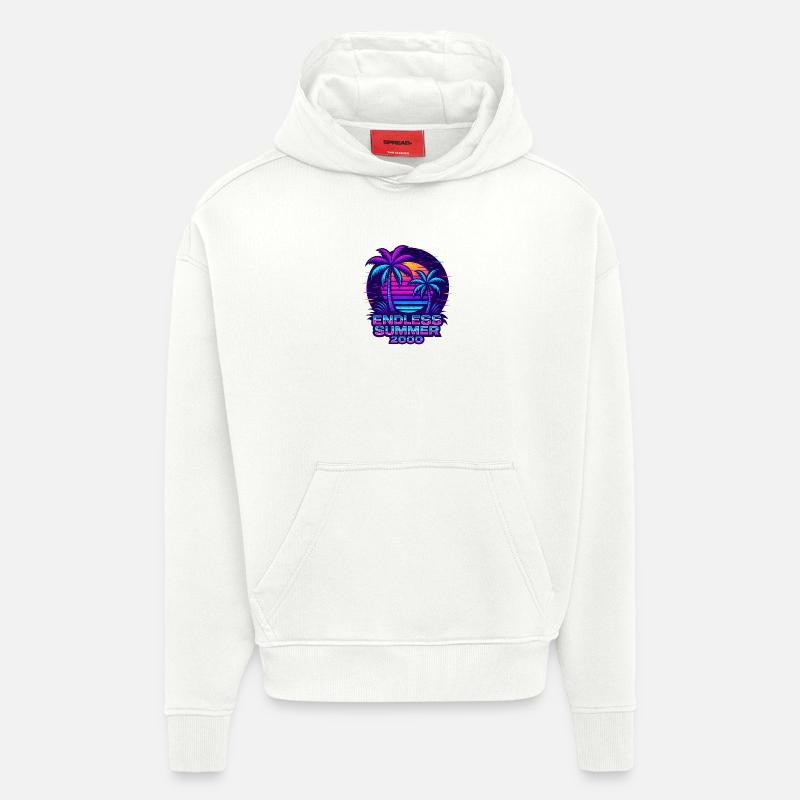 Néon coucher de soleil palmiers design - Sweat à capuche bio épais oversize fabriqué en UE - OFF WHITE