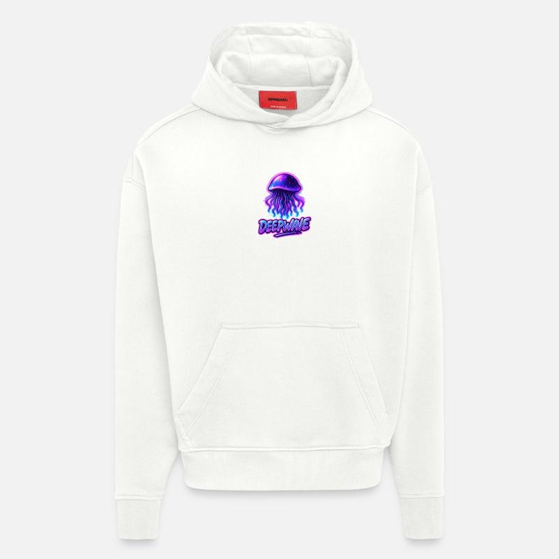 Conception de méduse néon Deepwave - Sweat à capuche bio épais oversize fabriqué en UE - OFF WHITE
