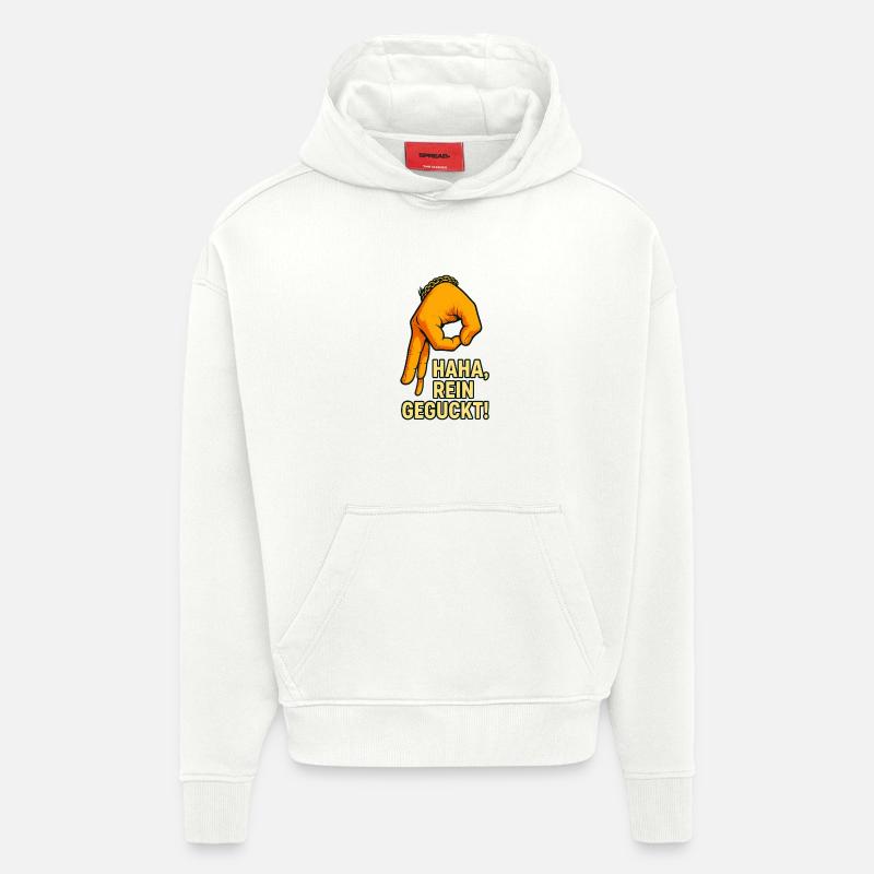 Motif de main amusant avec dicton - Sweat à capuche bio épais oversize fabriqué en UE - OFF WHITE