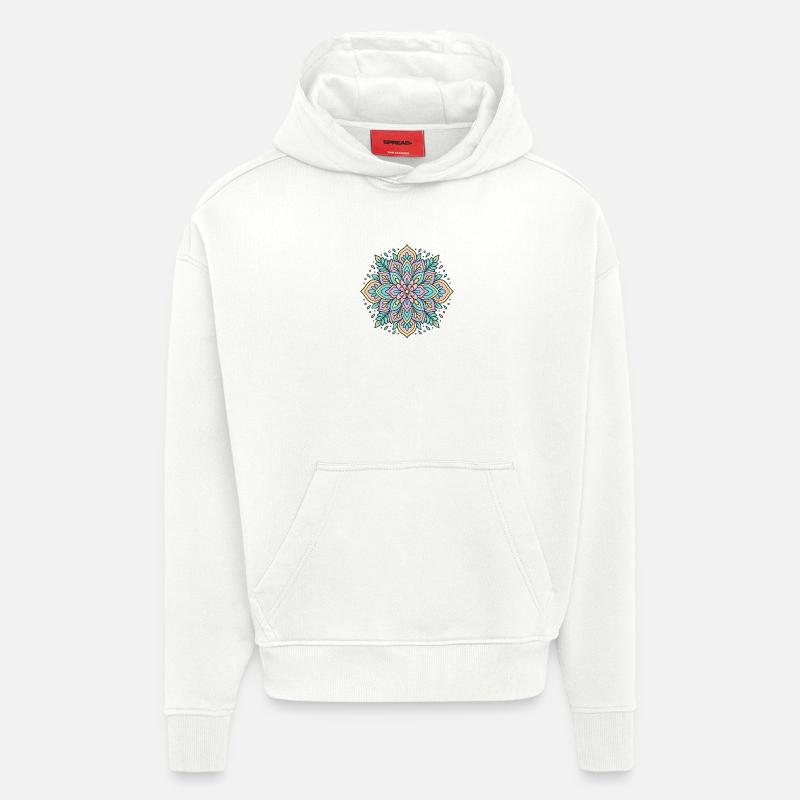 Mandala de fleurs - Sweat à capuche bio épais oversize fabriqué en UE - OFF WHITE