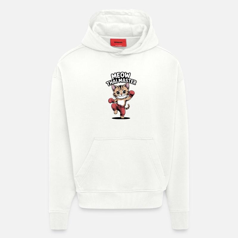 Chaton Karaté Master Design - Sweat à capuche bio épais oversize fabriqué en UE - OFF WHITE