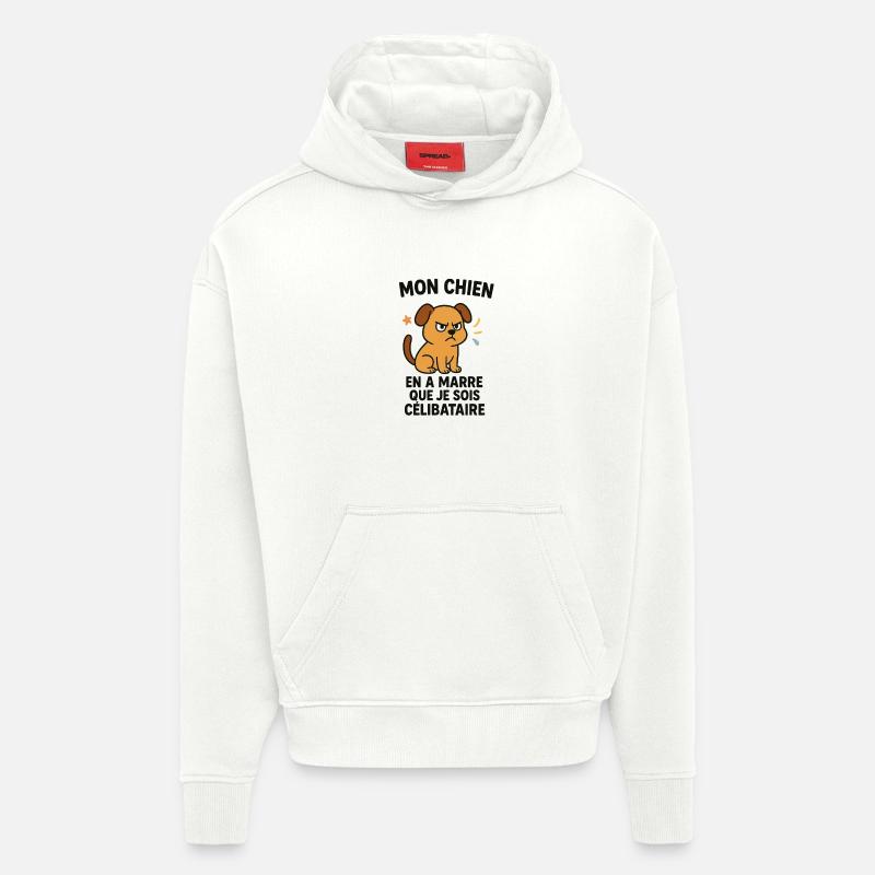 Chien en Colère et Célibataire - Sweat à capuche bio épais oversize fabriqué en UE - OFF WHITE
