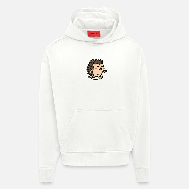 Hérisson Sprinter Mascotte mignonne - Sweat à capuche bio épais oversize fabriqué en UE - OFF WHITE
