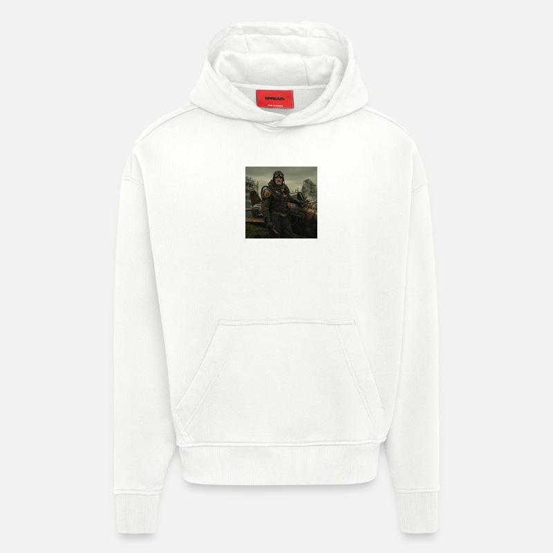 Steampunk-Pilot auf postapokalyptischen Ruinen - Hoodie- made by SPREAD  - OFF WHITE
