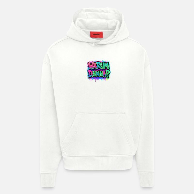 Pourquoi DNNN ? Graffiti au néon - Sweat à capuche bio épais oversize fabriqué en UE - OFF WHITE