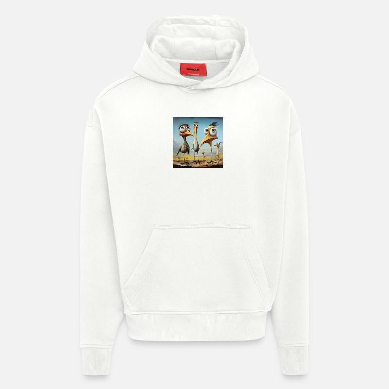 Volée d’oiseaux animée sur la plage - Sweat à capuche bio épais oversize fabriqué en UE - OFF WHITE
