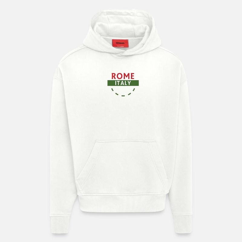 Emblème de Rome Italia sur ruban - Sweat à capuche bio épais oversize fabriqué en UE - OFF WHITE