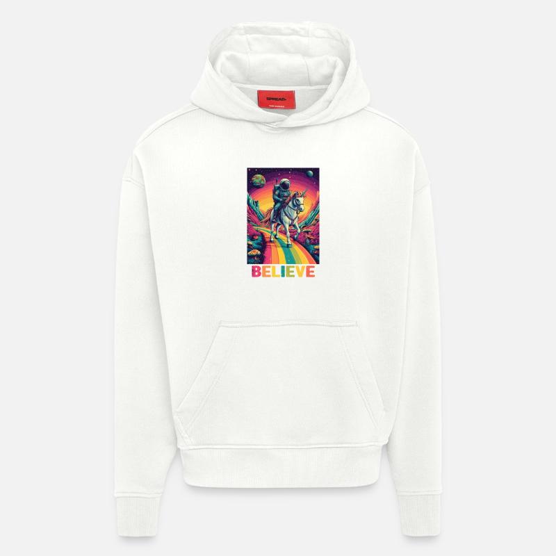 Astronaut auf Regenbogen-Einhorn - Hoodie- made by SPREAD  - OFF WHITE