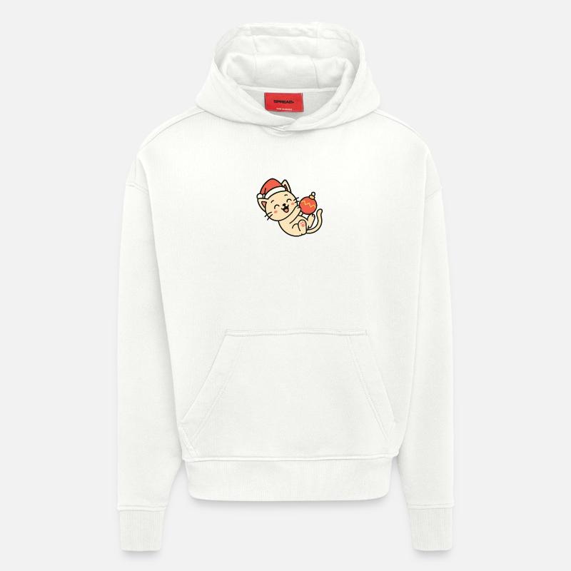Bal de Noël amusant pour chatons - Sweat à capuche bio épais oversize fabriqué en UE - OFF WHITE