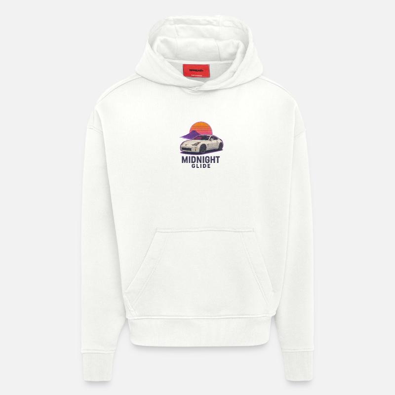 Midnight Glide Retro Sunset Auto - Sweat à capuche bio épais oversize fabriqué en UE - OFF WHITE