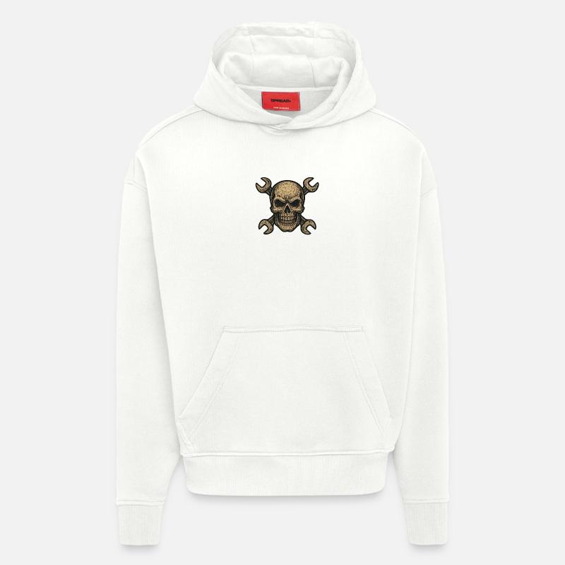 Crâne avec clés - Sweat à capuche bio épais oversize fabriqué en UE - OFF WHITE