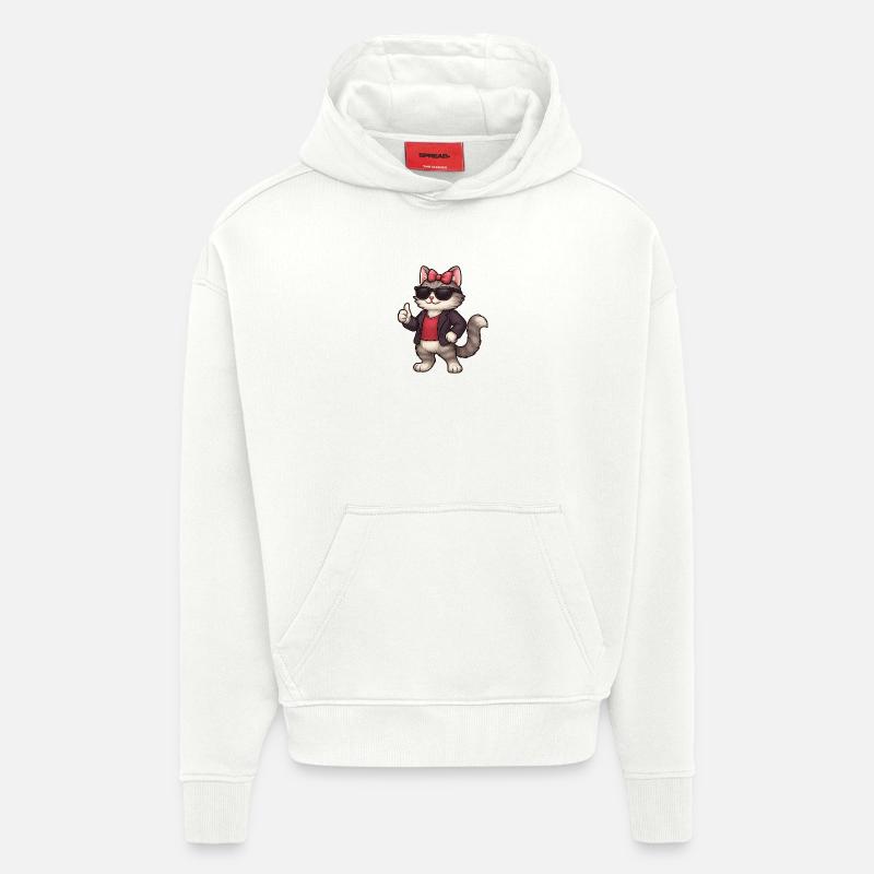 Cooler Katze mit Lederjacke  - Hoodie- made by SPREAD  - OFF WHITE