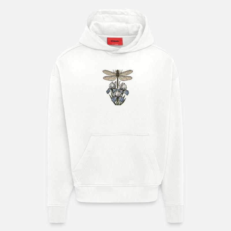 Libellule sur fleurs d’iris - Sweat à capuche bio épais oversize fabriqué en UE - OFF WHITE