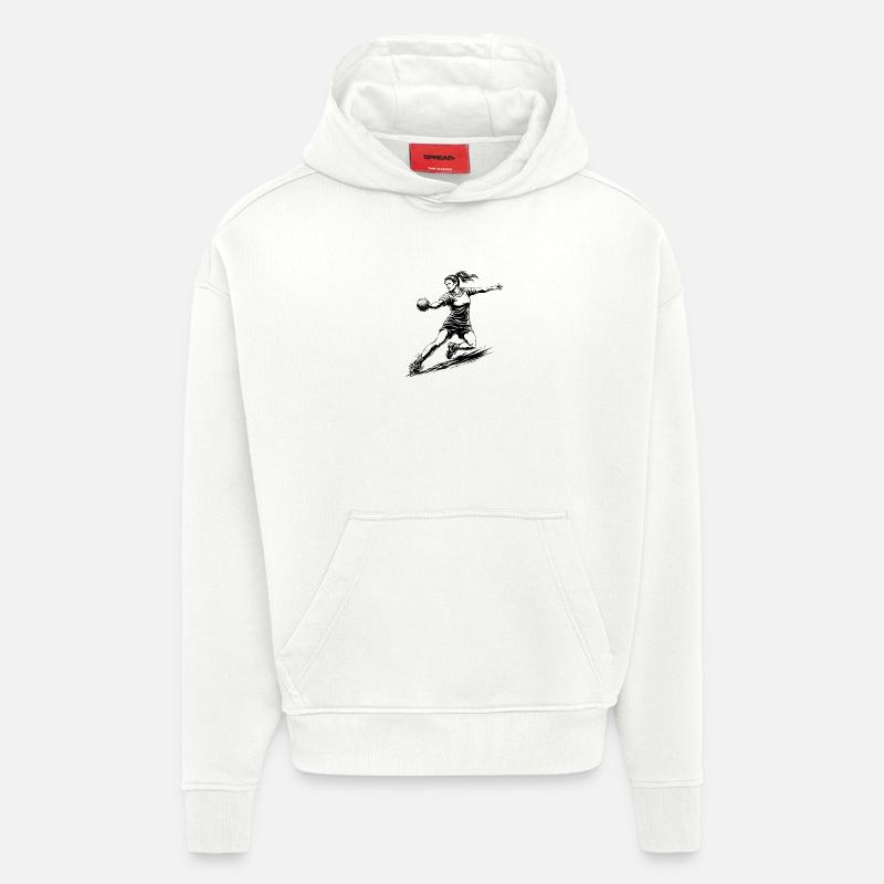Illustration dynamique d’un joueur de handball - Sweat à capuche bio épais oversize fabriqué en UE - OFF WHITE