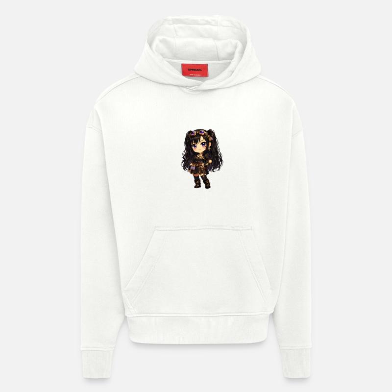Luna de la fille steampunk Chibi avec des lunettes violettes - Sweat à capuche bio épais oversize fabriqué en UE - OFF WHITE