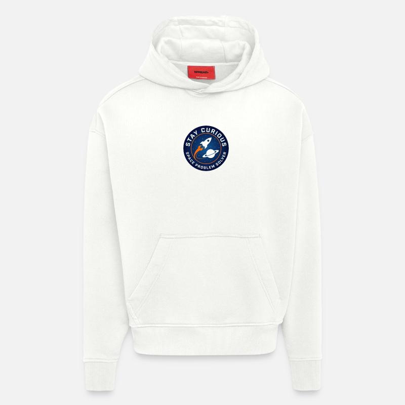 Restez curieux : Aventure spatiale - Sweat à capuche bio épais oversize fabriqué en UE - OFF WHITE