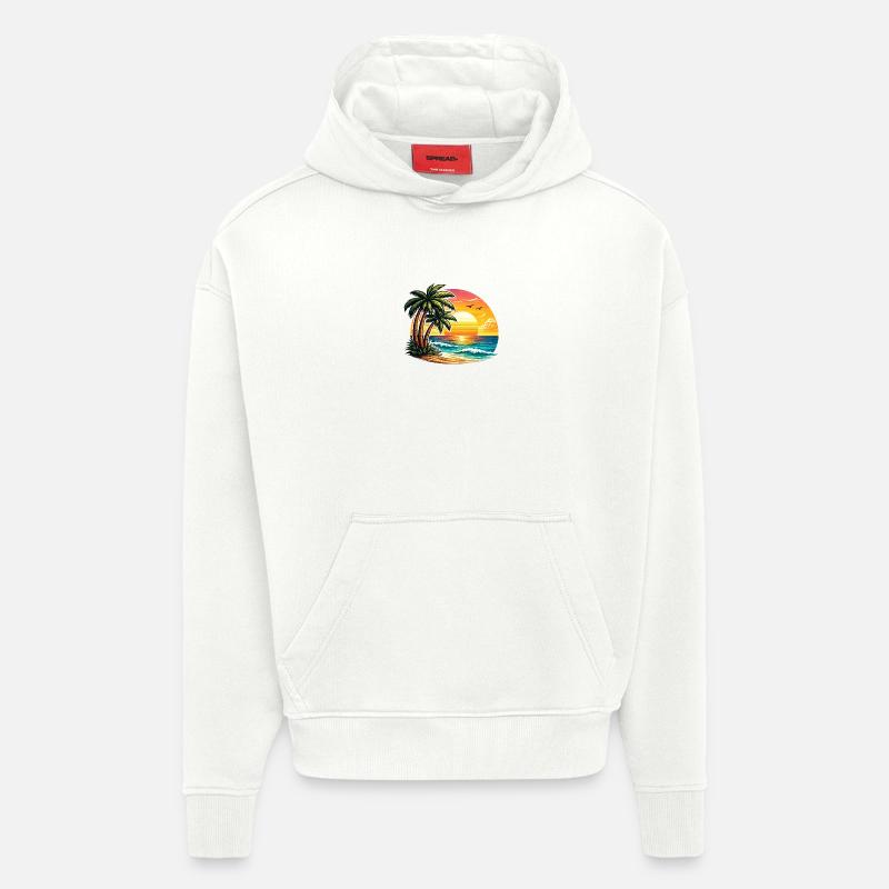 Coucher de soleil à Palm Beach - Sweat à capuche bio épais oversize fabriqué en UE - OFF WHITE
