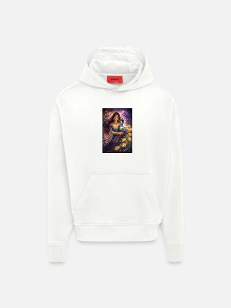 Mystical Indian Woman with Peacock - Hoodie- made by SPREAD - OFF WHITE