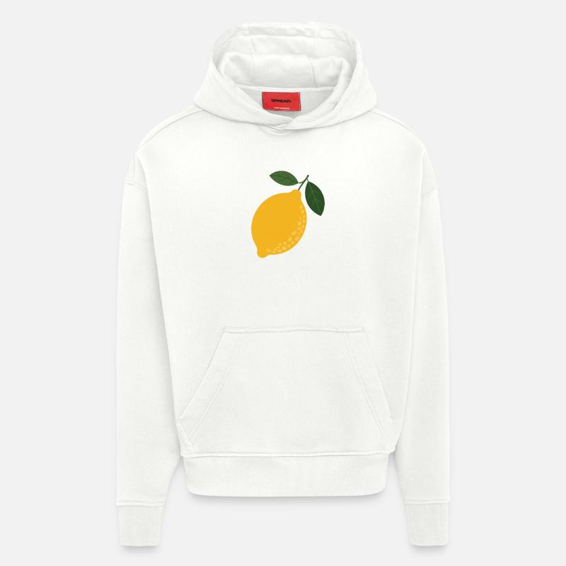 Lemon & Leaves Illustration - Sweat à capuche bio épais oversize fabriqué en UE - OFF WHITE