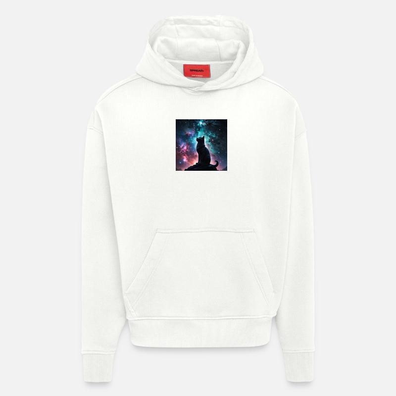 Chat Cosmique - Sweat à capuche bio épais oversize fabriqué en UE - OFF WHITE