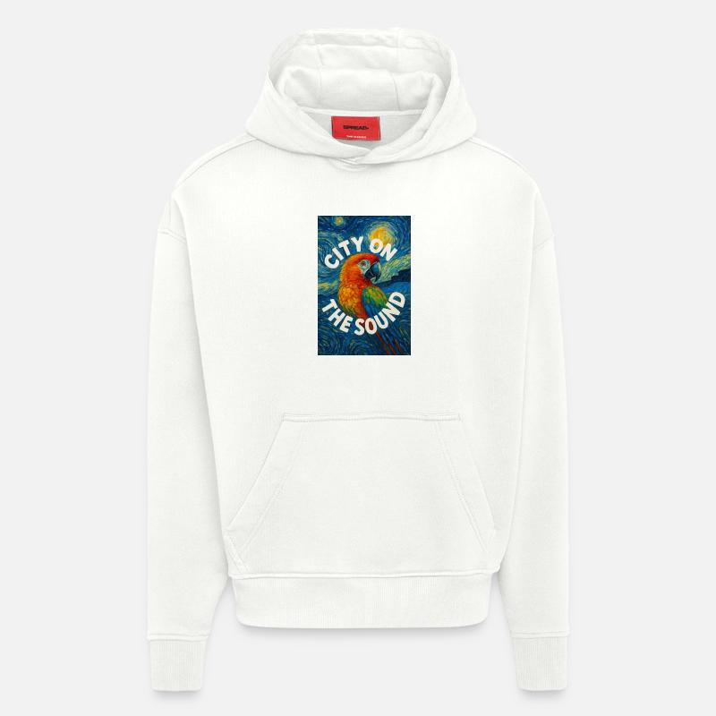 Vibrant_Macaw_Amidst_Swirling_Post-Impressionis - Hoodie- made by SPREAD - OFF WHITE