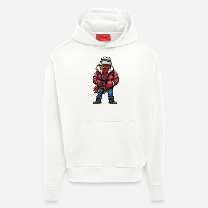 Dinde Drôle d’hiver - Sweat à capuche bio épais oversize fabriqué en UE - OFF WHITE
