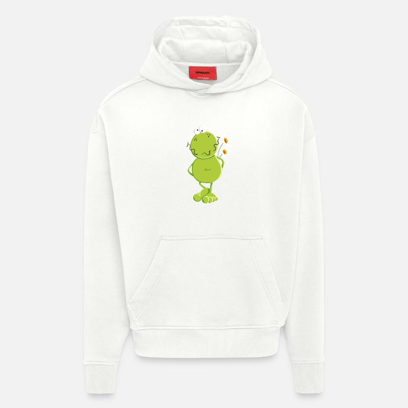 Grenouille aux fleurs - Sweat à capuche bio épais oversize fabriqué en UE - OFF WHITE