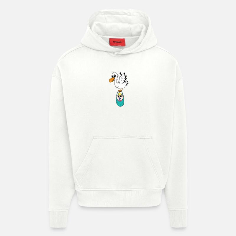 Oiseau avec grossesse de bébé - Sweat à capuche bio épais oversize fabriqué en UE - OFF WHITE