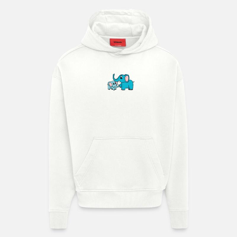 Eléphant avec bébé éléphant - Sweat à capuche bio épais oversize fabriqué en UE - OFF WHITE