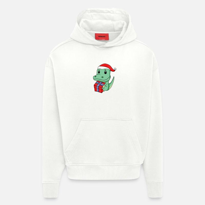Noël Crocodile Bébé avec Cadeau - Sweat à capuche bio épais oversize fabriqué en UE - OFF WHITE