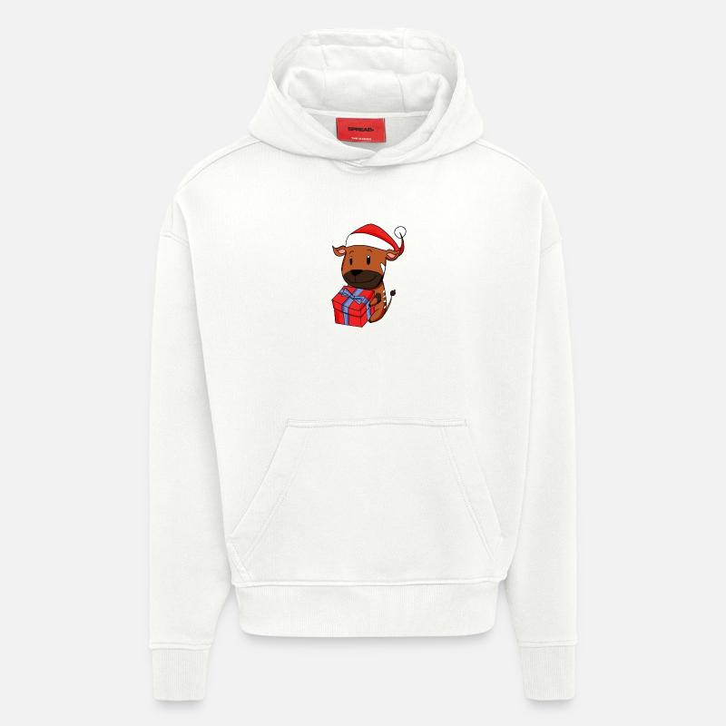Noël Antilope Bébé avec Cadeau - Sweat à capuche bio épais oversize fabriqué en UE - OFF WHITE