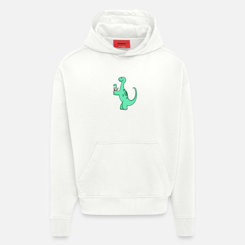 Dinosaure avec bébé dinosaure - Sweat à capuche bio épais oversize fabriqué en UE - OFF WHITE