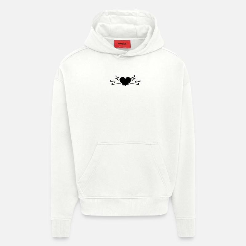 Cœur Noir - Sweat à capuche bio épais oversize fabriqué en UE - OFF WHITE