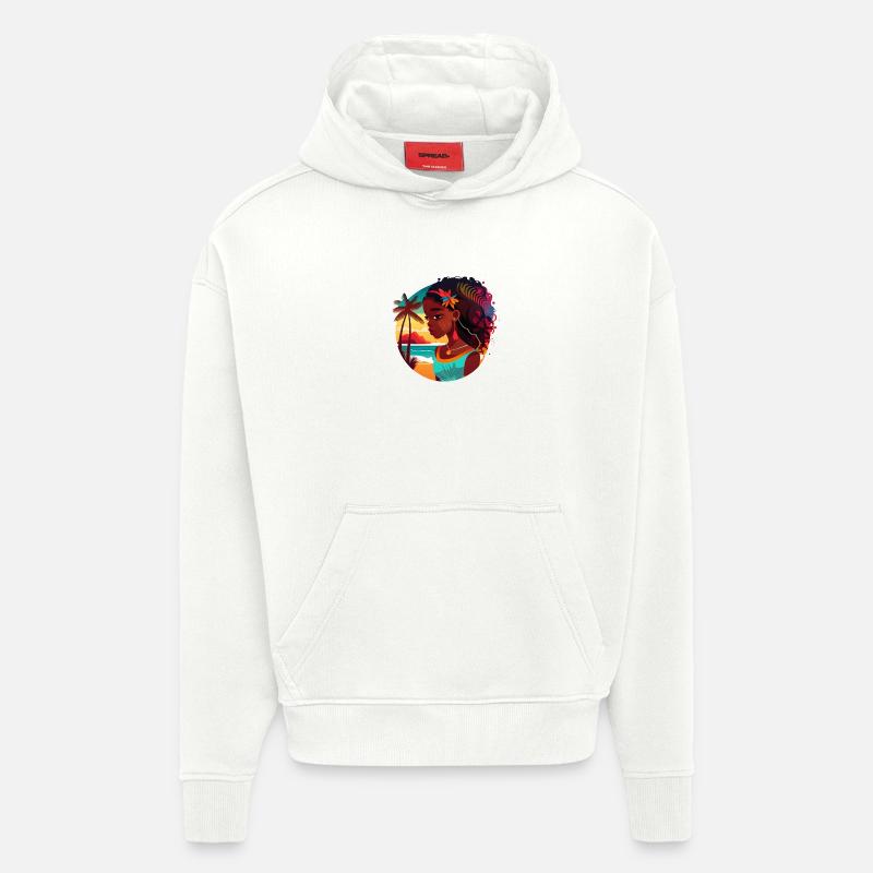 Beauté tropicale avec coucher de soleil - Sweat à capuche bio épais oversize fabriqué en UE - OFF WHITE