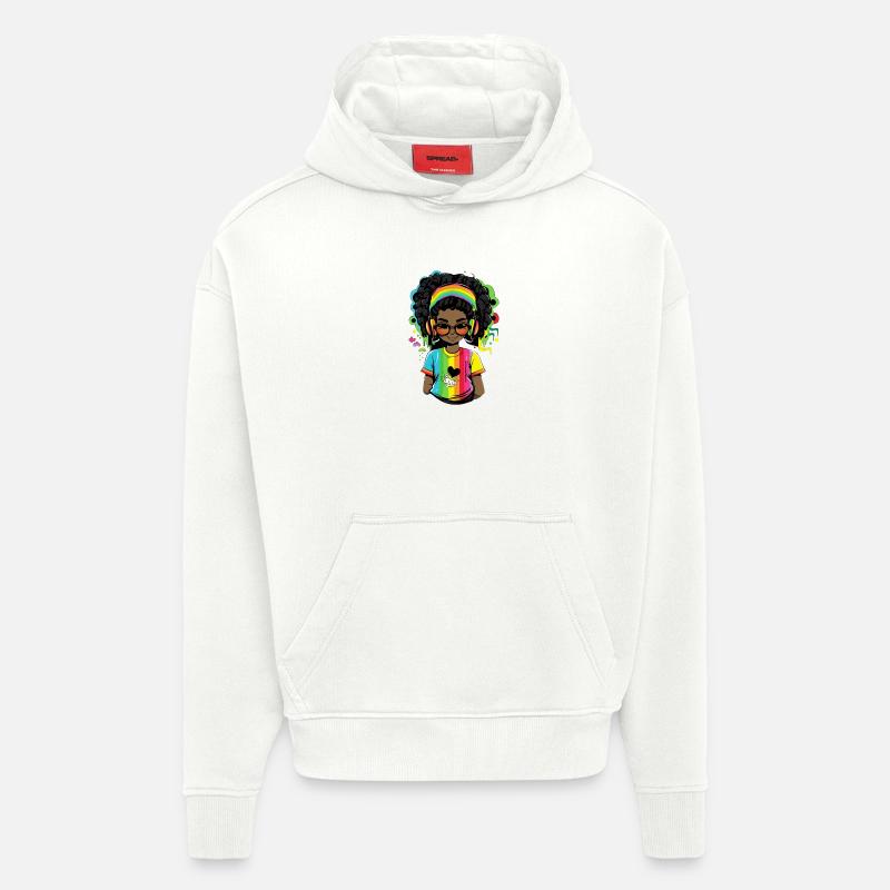 Pull reggae lumineux avec motif arc-en-ciel - Sweat à capuche bio épais oversize fabriqué en UE - OFF WHITE
