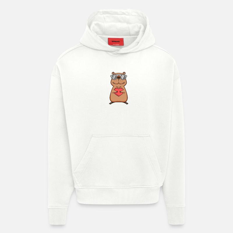 Motif de cœur Capybara capybara - Sweat à capuche bio épais oversize fabriqué en UE - OFF WHITE