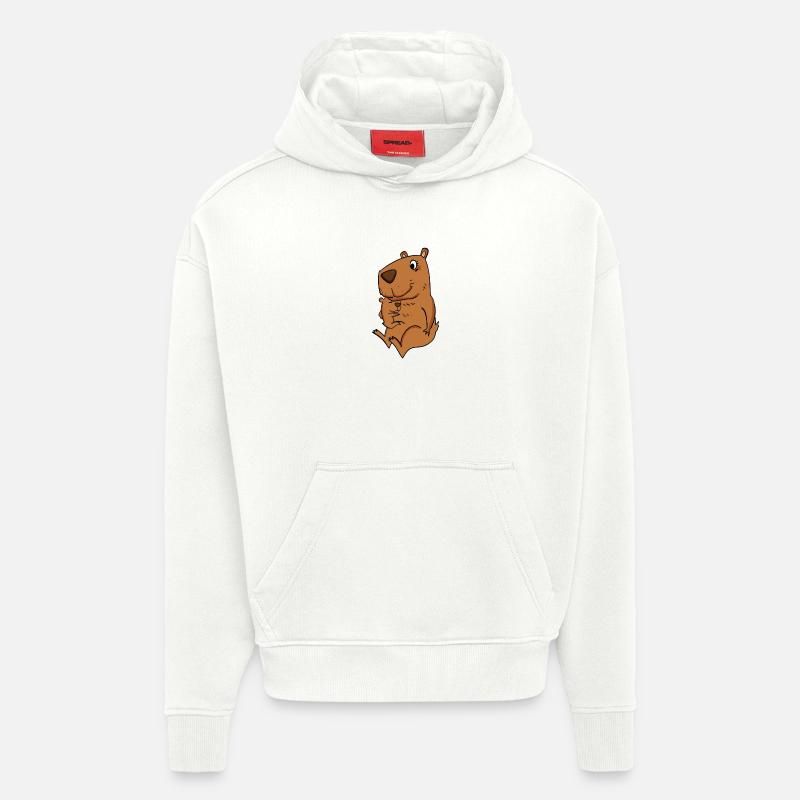 Famille - Capybara avec bébé Capybara - Sweat à capuche bio épais oversize fabriqué en UE - OFF WHITE
