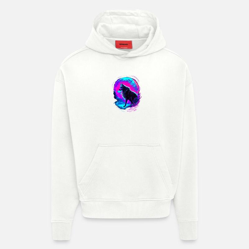 Wolf Neon Moon Synthwave - Hoodie- made by SPREAD - OFF WHITE